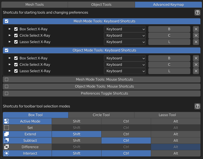 Keymap preferences