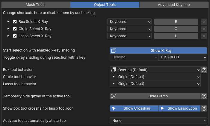 Object tool preferences